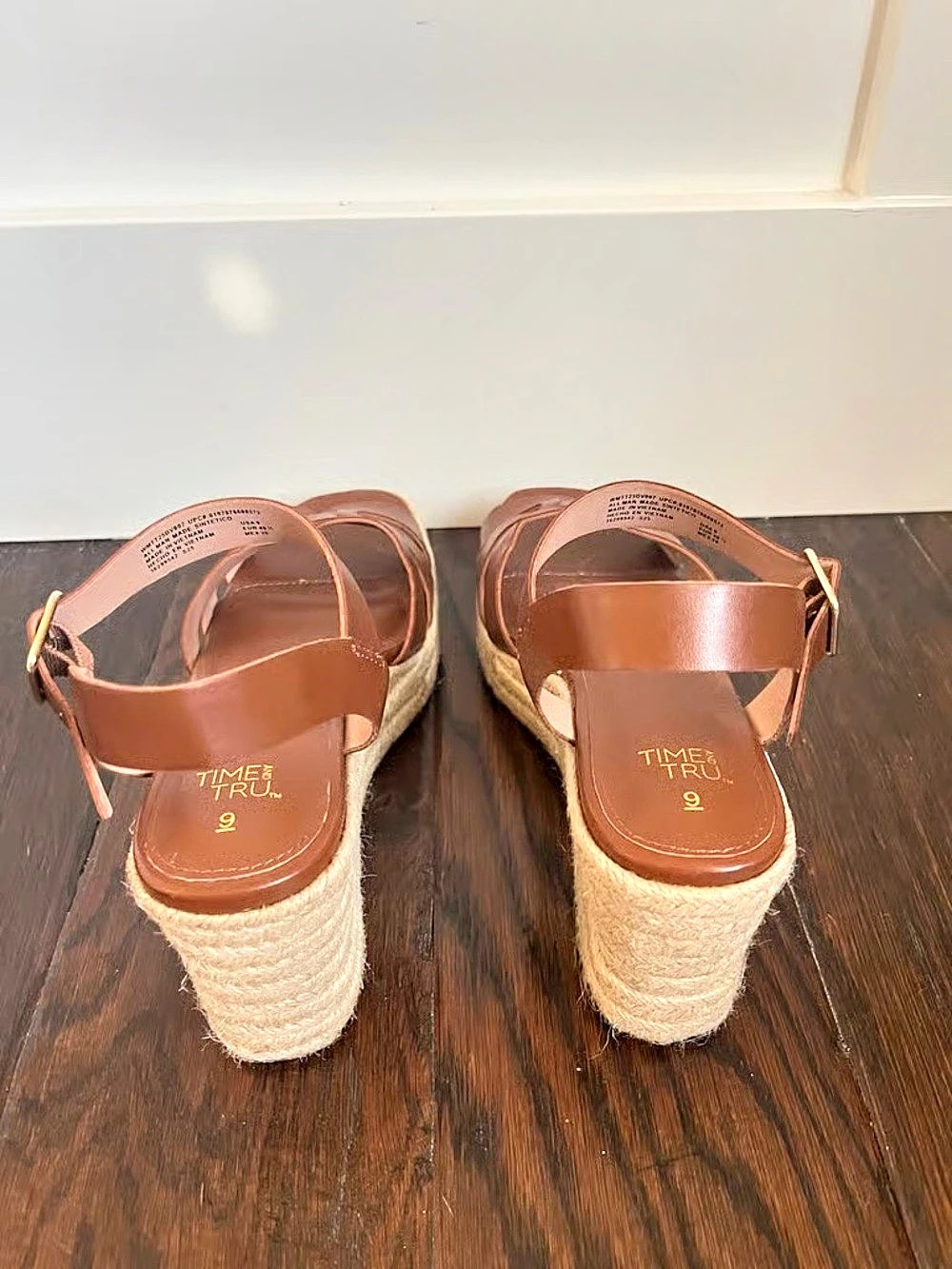 Time and Tru Brown Braided Espadrille Wedge Sandals US 9